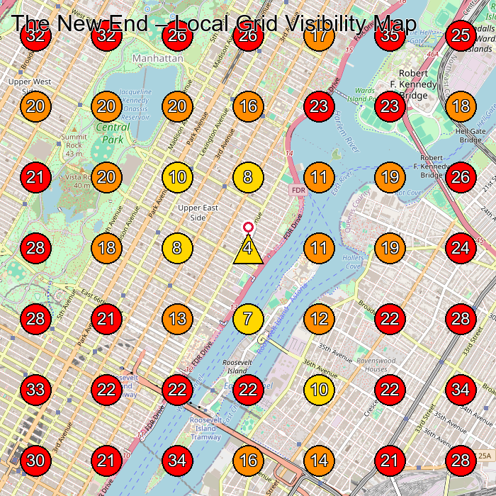The New End GeoGrid visibility map for Hair Salon in New York